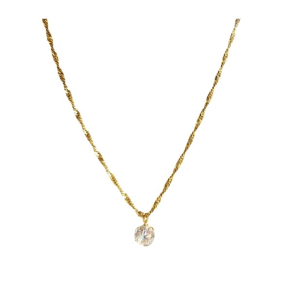 Unbranded Jewelry - Vintage Round CZ Solitaire Charm Pendant Gold Tone Necklace 18" Long Chain